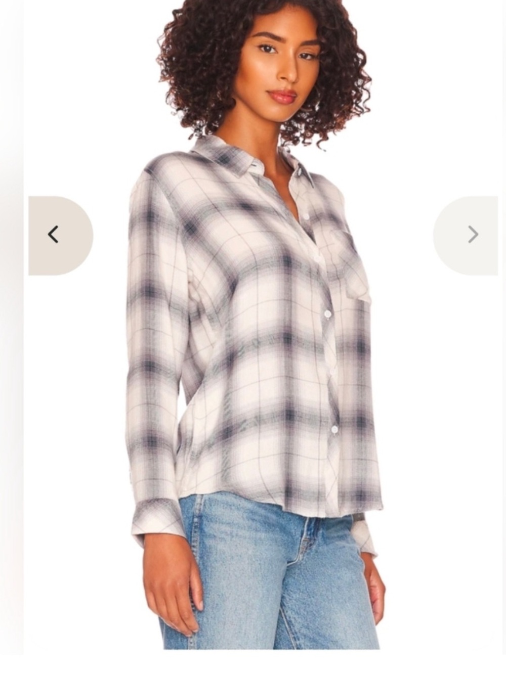 Rails Womens Hunter Plaid Buttoned Cuff Long Sleeve Top Sterling White Size S